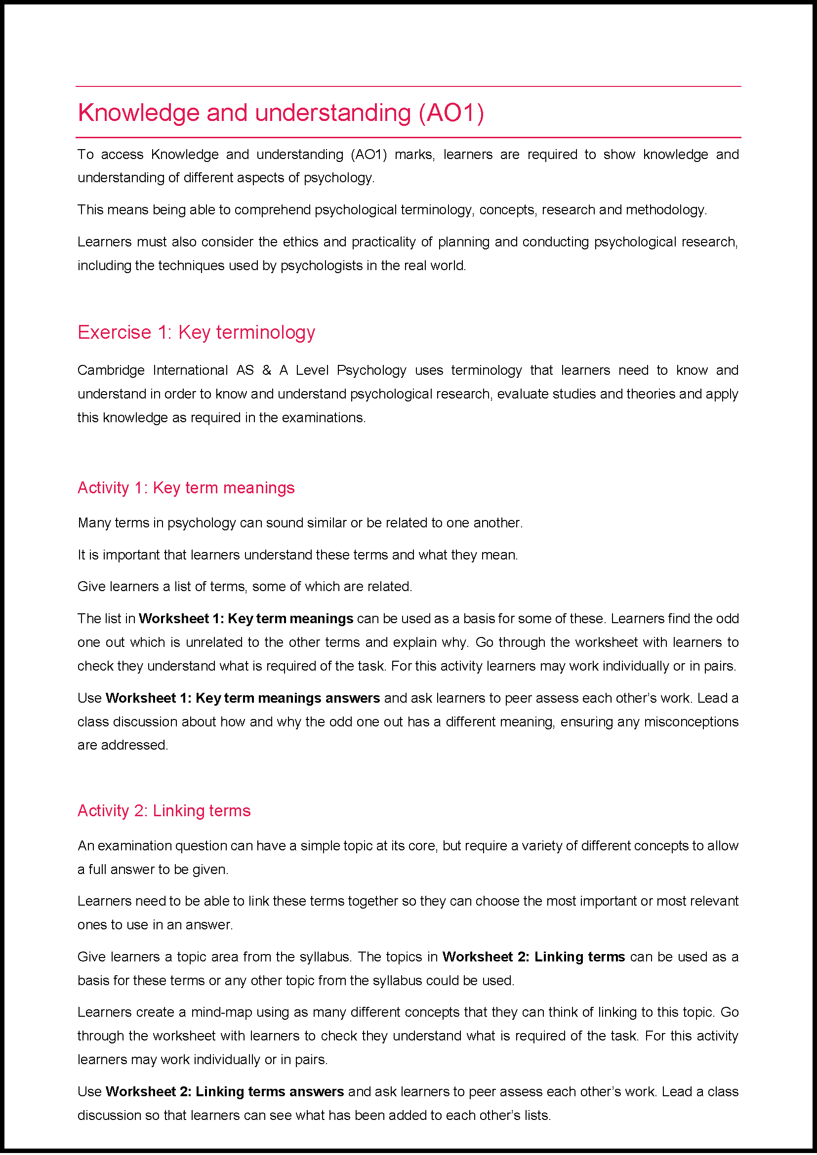 V2 Skills Exercises 9990 Psychology Online Learning area